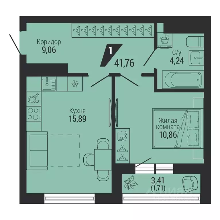 1-к кв. Свердловская область, Екатеринбург пер. Ученический, 4 (41.76 ... - Фото 1