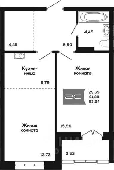 2-к кв. Новосибирская область, Новосибирск ул. Титова, 48 (51.88 м) - Фото 0