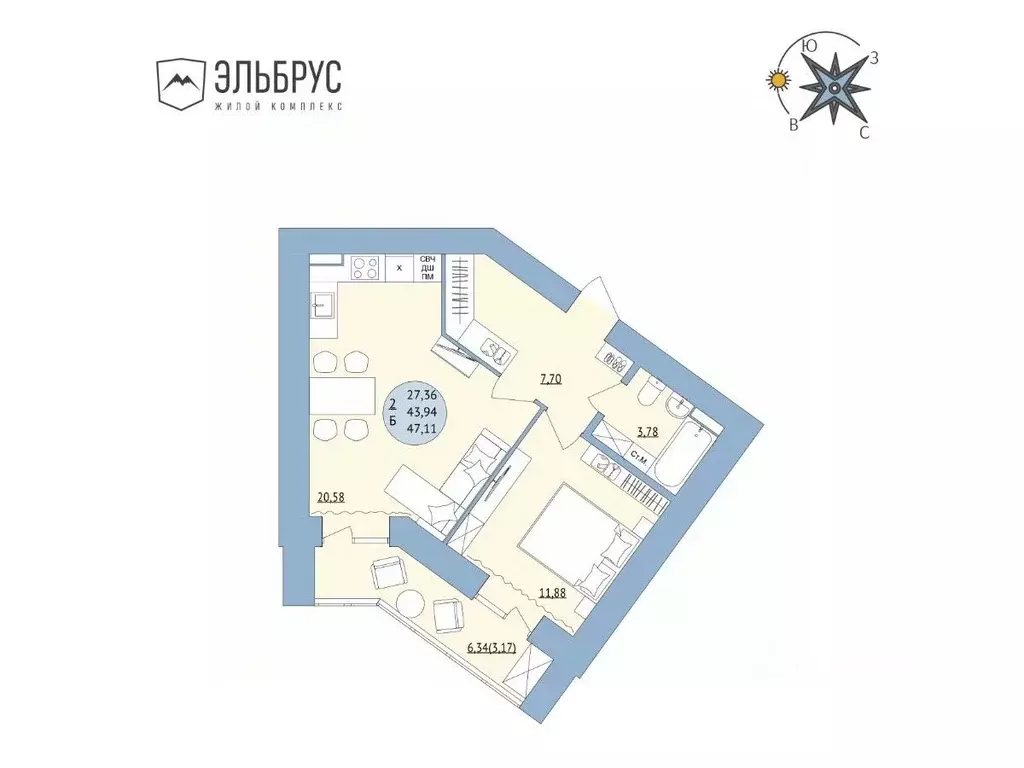 2-к кв. Башкортостан, Уфа Кавказская ул., 24 (47.11 м) - Фото 0