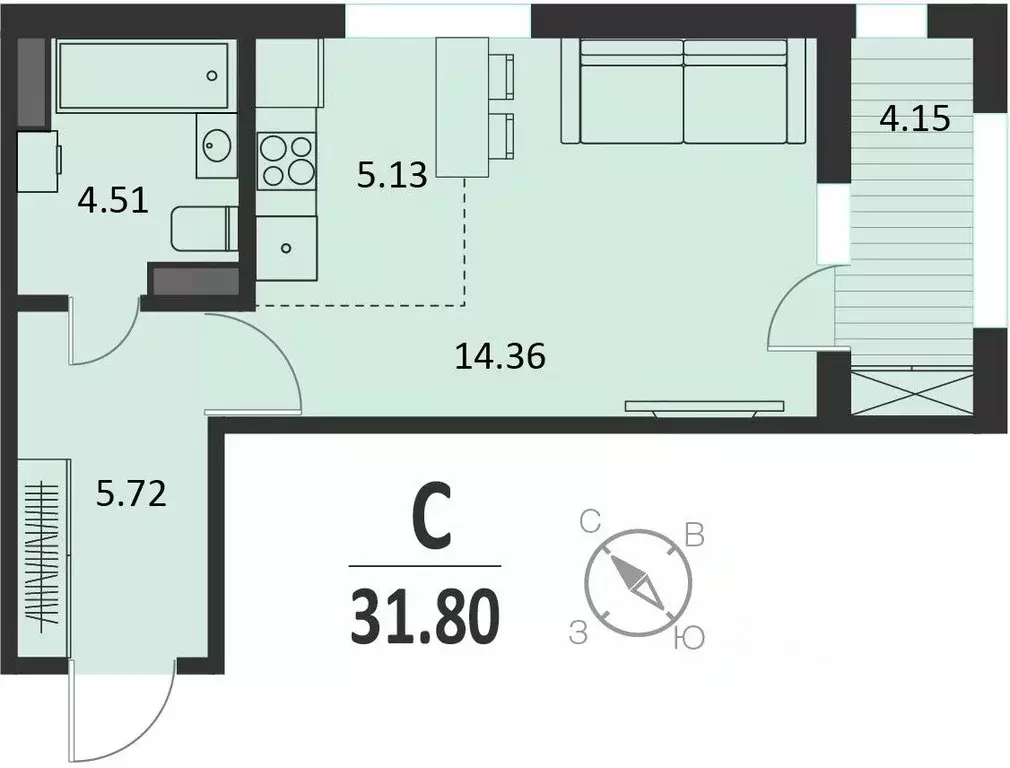 Студия Курская область, Курск Хуторская ул., 33 (31.8 м) - Фото 0