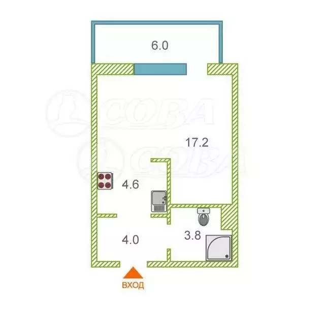 1-комнатная квартира: Тюмень, Профсоюзная улица, 59 (33 м) - Фото 0