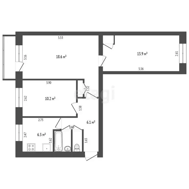 3-комнатная квартира: Челябинск, улица Кирова, 15А (59.7 м) - Фото 1