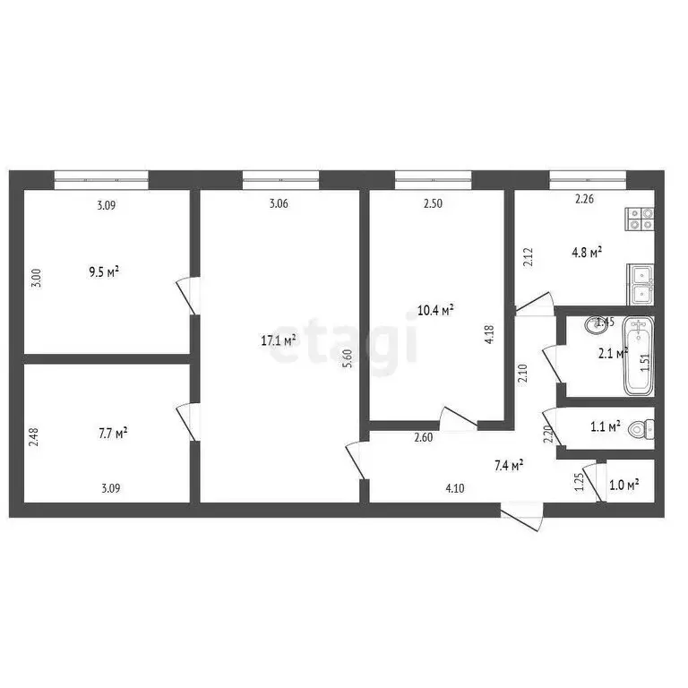 4-комнатная квартира: Альметьевск, улица Гафиатуллина, 12 (61 м) - Фото 1