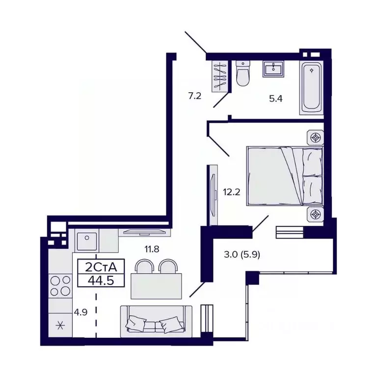 2-к кв. Новосибирская область, Новосибирск ул. Коминтерна, 1с (44.5 м) - Фото 1