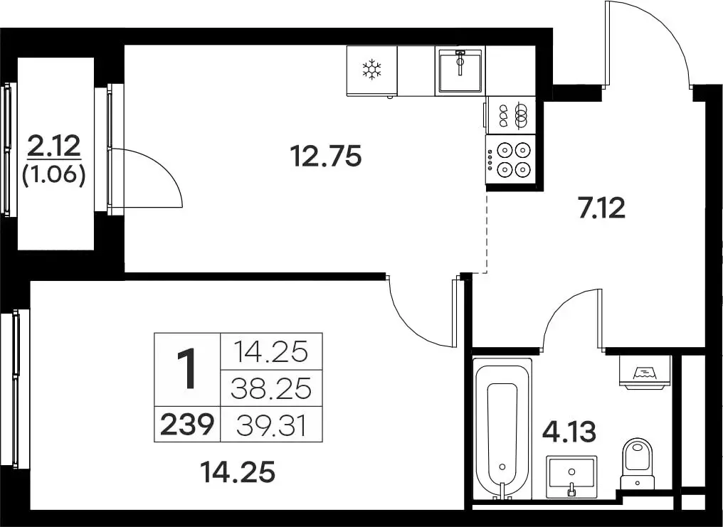 1-комнатная квартира: Владимир (39.31 м) - Фото 0