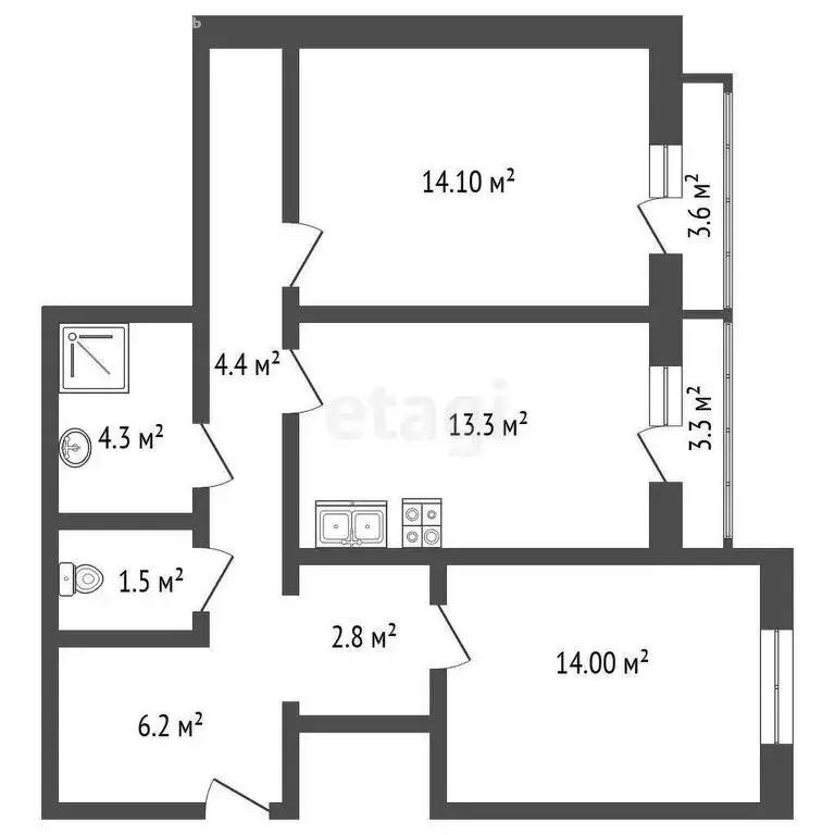 2-комнатная квартира: Виллозское городское поселение, посёлок ... - Фото 1