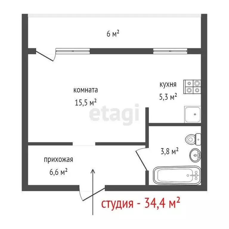 Квартира-студия: Екатеринбург, Коуровская улица, 13/3 (34.42 м) - Фото 0