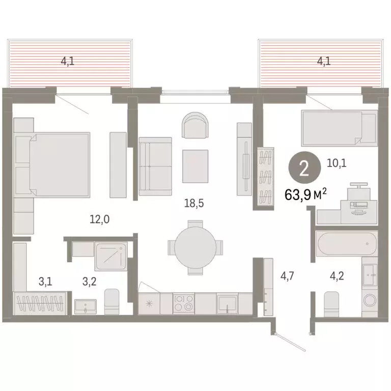 2-комнатная квартира: Омск, Кировский округ (63.94 м) - Фото 1