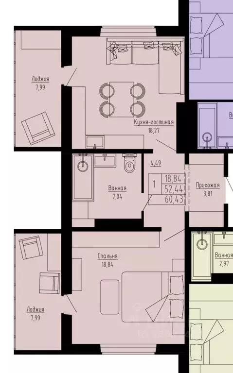 1-к кв. Омская область, Омск ул. Леонида Маслова, 7 (57.0 м) - Фото 0