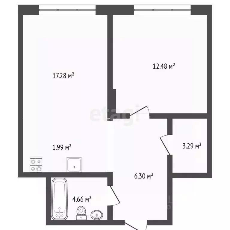 1-к кв. Тюменская область, Тюмень ул. Краснооктябрьская, 4 (45.4 м) - Фото 2