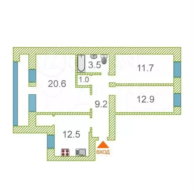 3-к. квартира, 72,5 м, 8/9 эт. - Фото 0