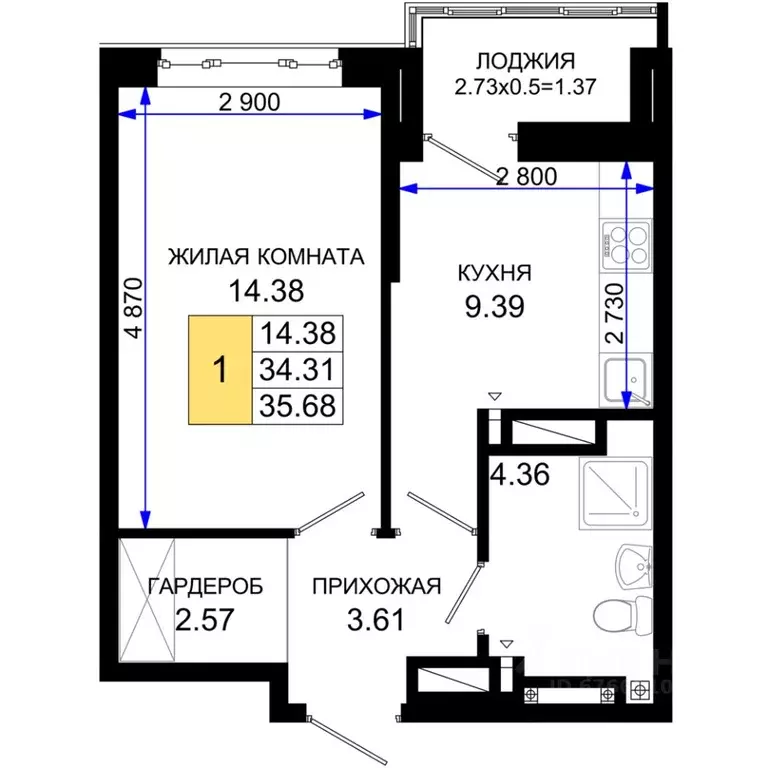 1-к кв. Ростовская область, Ростов-на-Дону Элеваторный пер., 6/2А ... - Фото 0