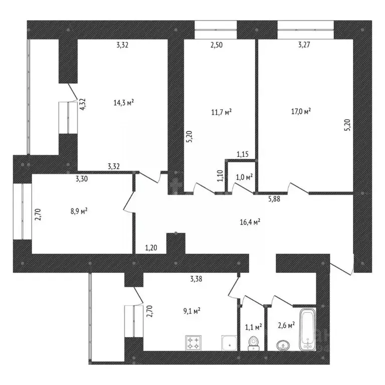4-к кв. Башкортостан, Уфа ул. Менделеева, 197/2 (82.1 м) - Фото 2
