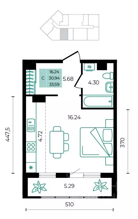 Студия Адыгея, Майкопский район, пос. Тульский  (33.59 м) - Фото 1