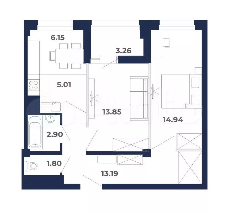 3-к. квартира, 61,1м, 8/9эт. - Фото 0