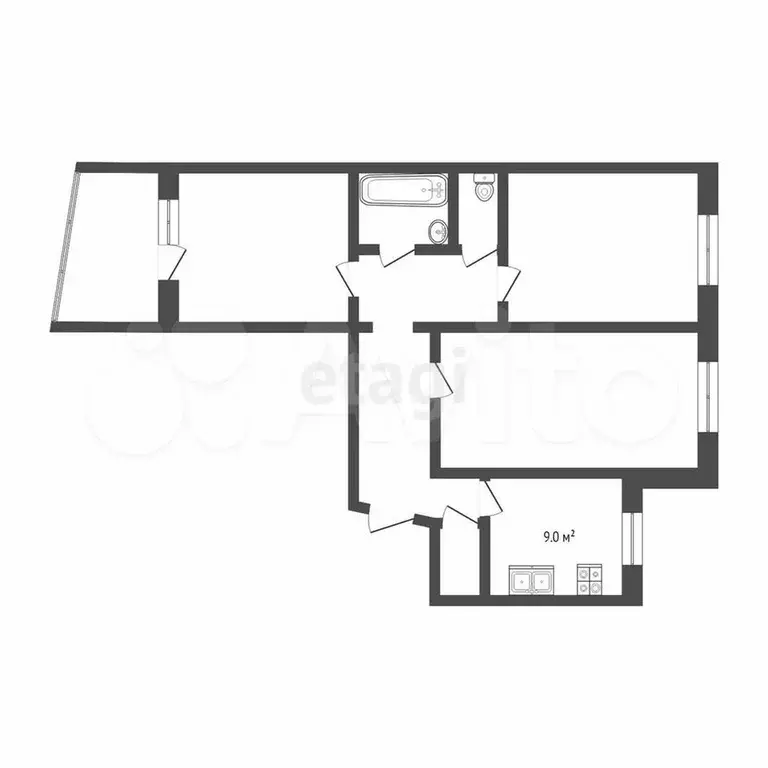 3-к. квартира, 63,5 м, 5/9 эт. - Фото 1