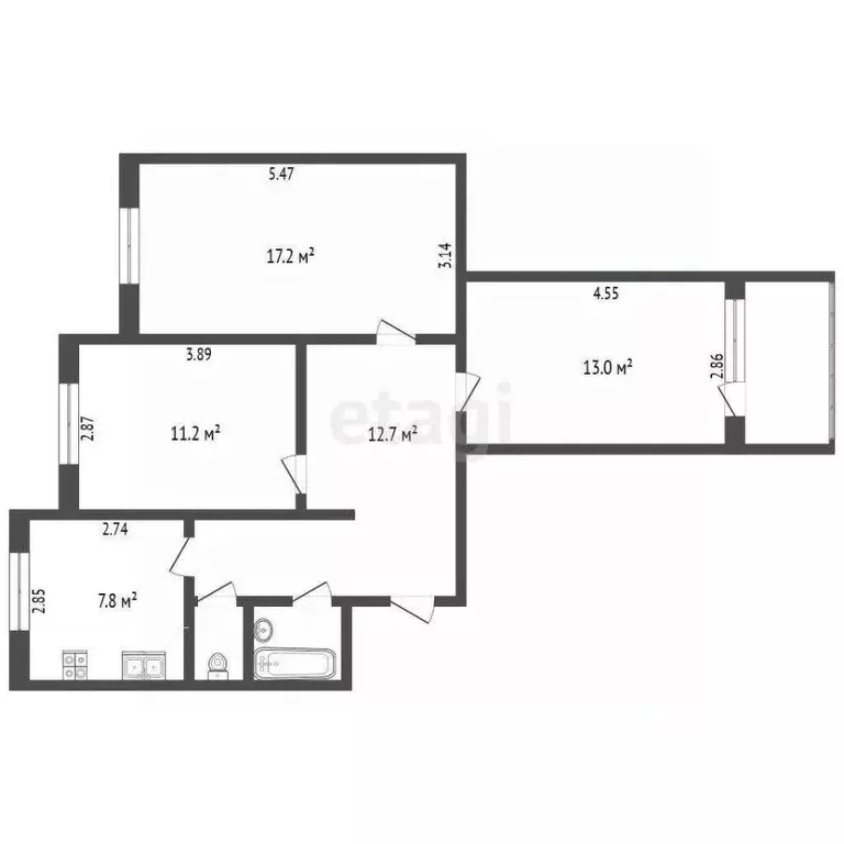 3-к кв. Ямало-Ненецкий АО, Новый Уренгой Дружба мкр, 2/8 (67.1 м) - Фото 2