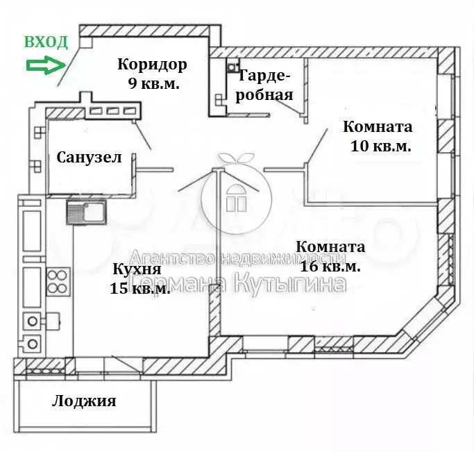 2-к. квартира, 55,4 м, 1/9 эт. - Фото 0