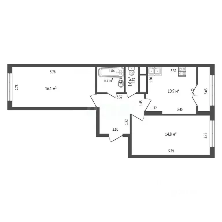 2-к кв. Московская область, Балашиха ул. Лукино, 53А (54.1 м) - Фото 2