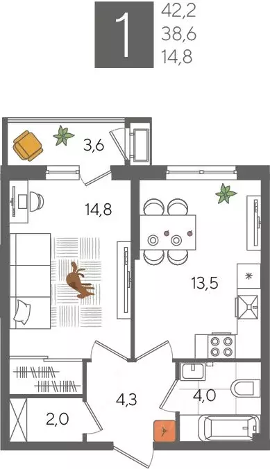1-к кв. Краснодарский край, Краснодар Новороссийская ул., 88 (42.2 м) - Фото 1
