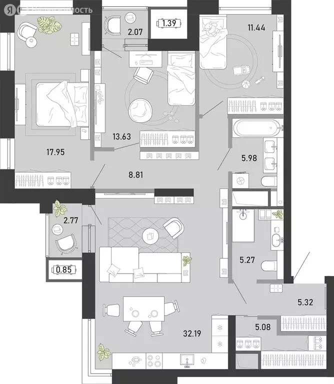 3-комнатная квартира: Тула, улица Фридриха Энгельса, 70А (110.77 м) - Фото 1