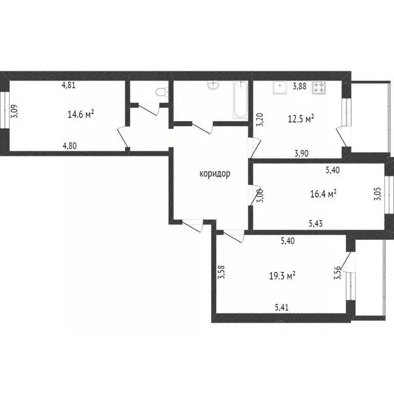 3-к кв. Белгородская область, Белгород Гостенская ул., 14 (72.6 м) - Фото 1