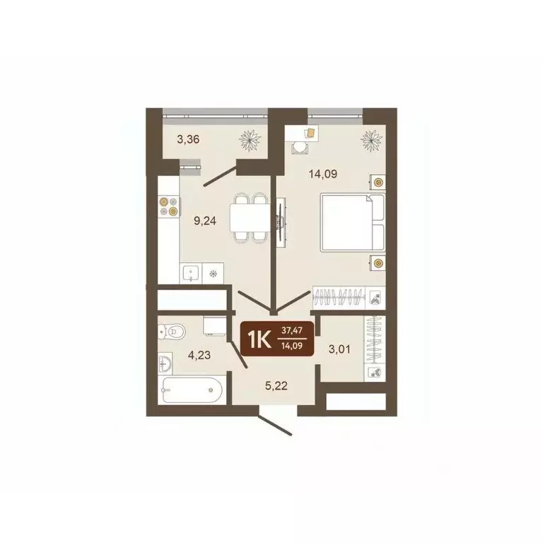 1-к кв. Кемеровская область, Новокузнецк Макеевская ул. (37.47 м) - Фото 0