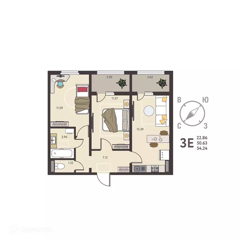 Продаётся 2-к квартира, 54.24 м - Фото 0