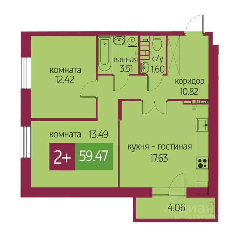 2-к кв. Тюменская область, Тюмень ул. 2-я Луговая, 22к3 (59.47 м) - Фото 0