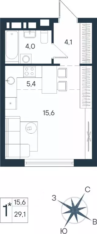 Студия Пермский край, Пермь ул. Космонавта Беляева, 17 (29.1 м) - Фото 0