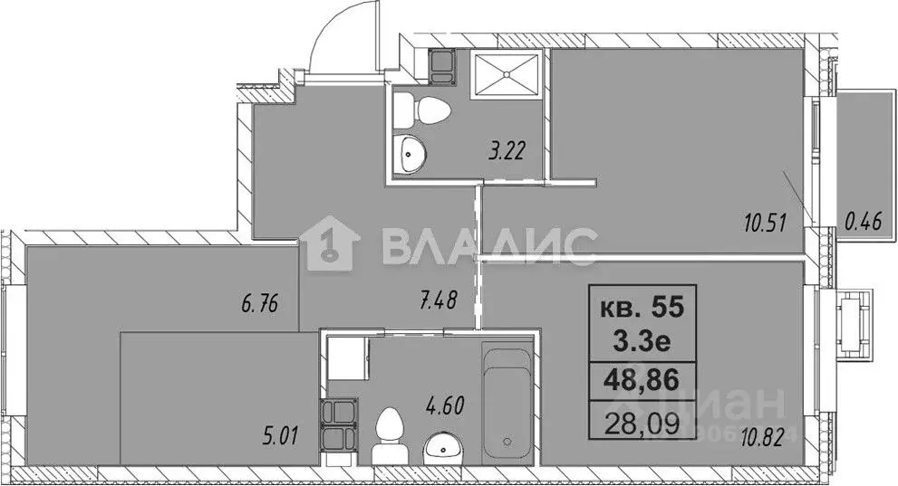 2-к кв. Татарстан, Казань ул. Рауиса Гареева, 123 (47.04 м) - Фото 2