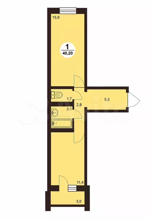 1-к. квартира, 40,9 м, 18/20 эт. - Фото 1