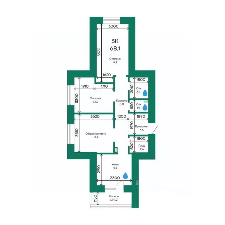 3-к кв. Алтайский край, Барнаул Просторная ул., 390к1 (68.1 м) - Фото 1