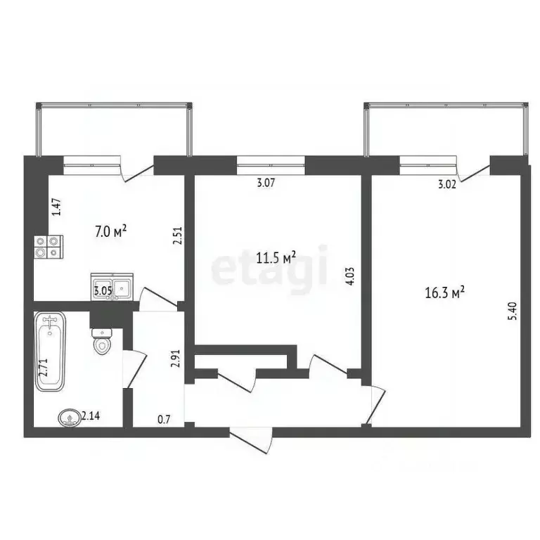 2-к кв. Калужская область, Калуга Больничная ул., 17 (47.5 м) - Фото 1