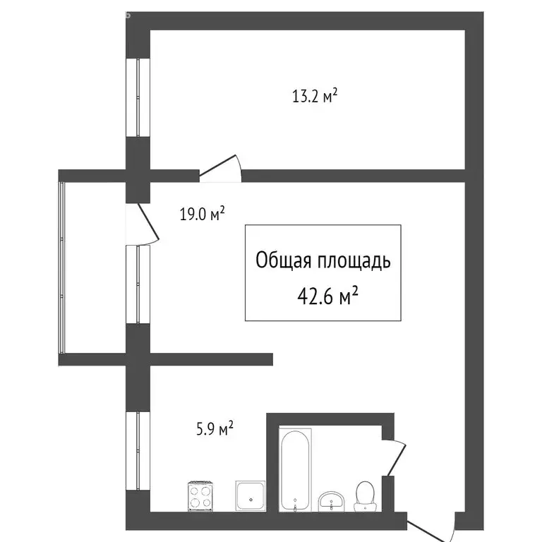 2-комнатная квартира: Томск, Красноармейская улица, 136 (44.3 м) - Фото 1