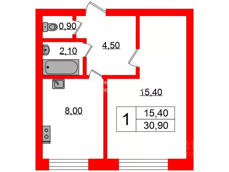 1-к кв. Санкт-Петербург ул. Вавиловых, 7К3 (30.9 м) - Фото 1