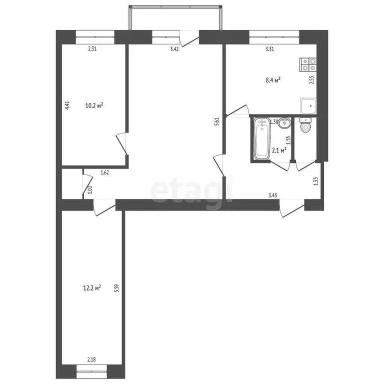 Квартира, 3 комнаты, 62.1 м - Фото 0