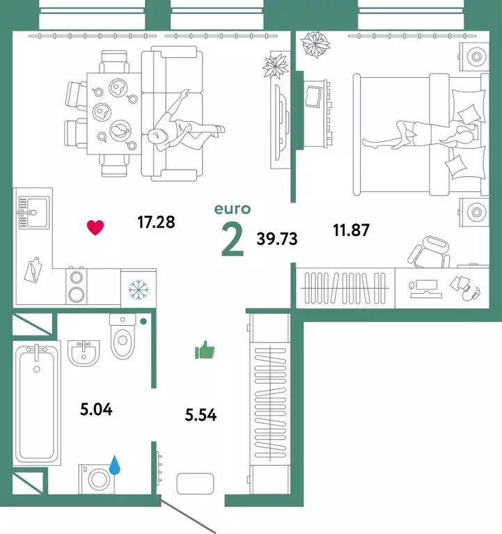 2-к кв. Тюменская область, Тюмень Интернациональная ул., 199к9 (39.29 ... - Фото 1