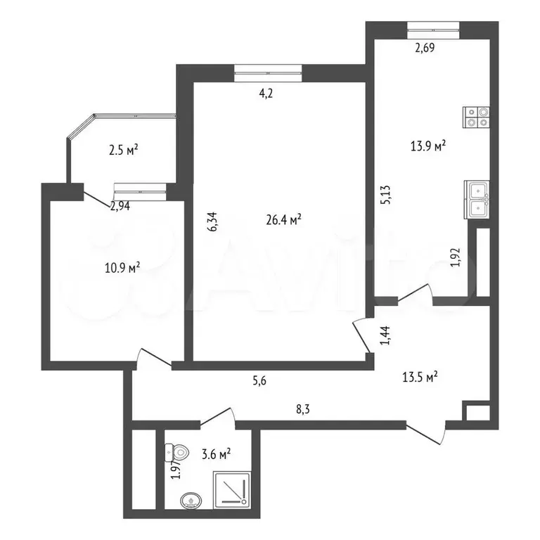2-к. квартира, 71 м, 12/14 эт. - Фото 0