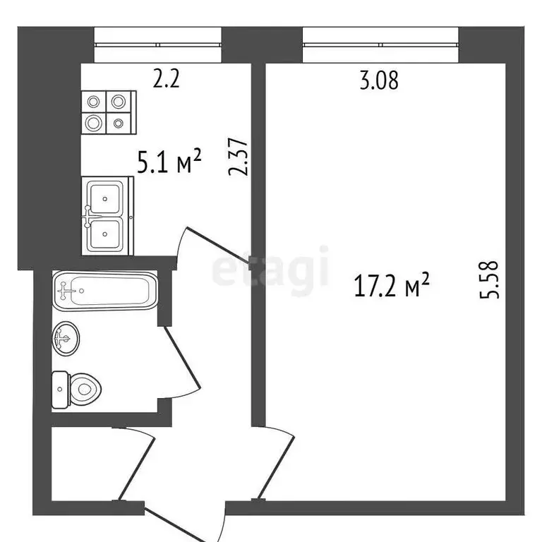 1-комнатная квартира: Омск, 1-я Железнодорожная улица, 40 (30 м) - Фото 1