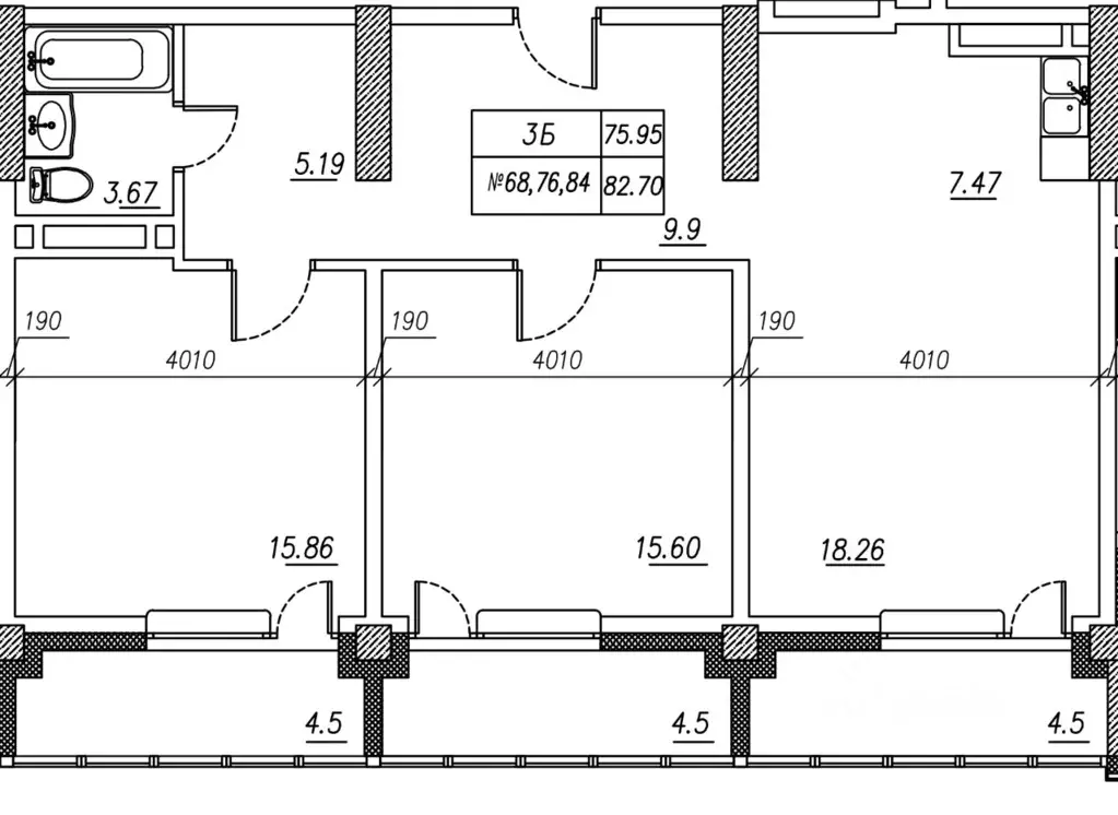 3-к кв. Приморский край, Владивосток ул. Расула Гамзатова, 5к1/3 (82.7 ... - Фото 1