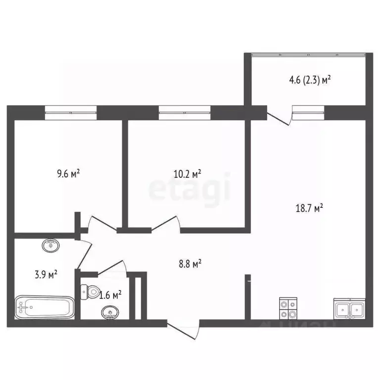 2-к кв. Тюменская область, Тюменский муниципальный округ, д. Патрушева ... - Фото 2