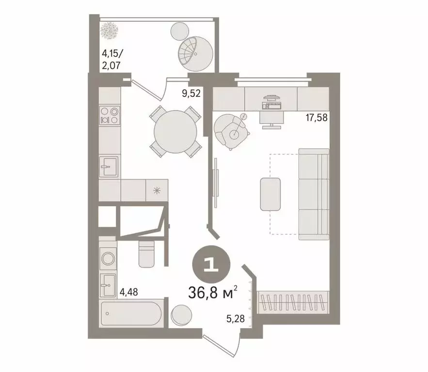 1-комнатная квартира: Тюмень, улица Бакинских Комиссаров, 3 (36.8 м) - Фото 1