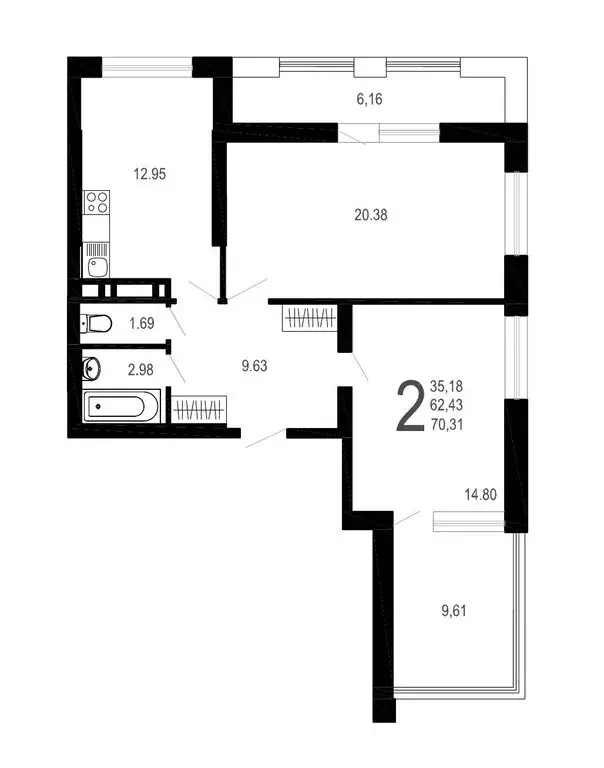 2-комнатная квартира: Воронеж, улица Лётчика Демьянова, 1 (70.31 м) - Фото 1