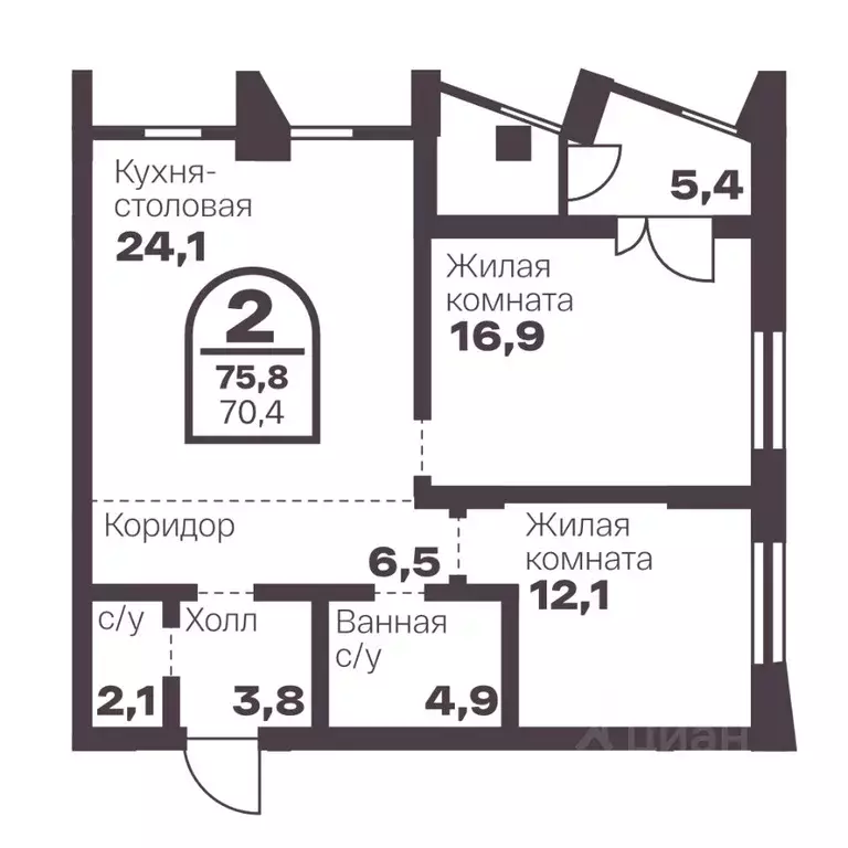 2-к кв. Челябинская область, Челябинск просп. Ленина, 19В (70.4 м) - Фото 0