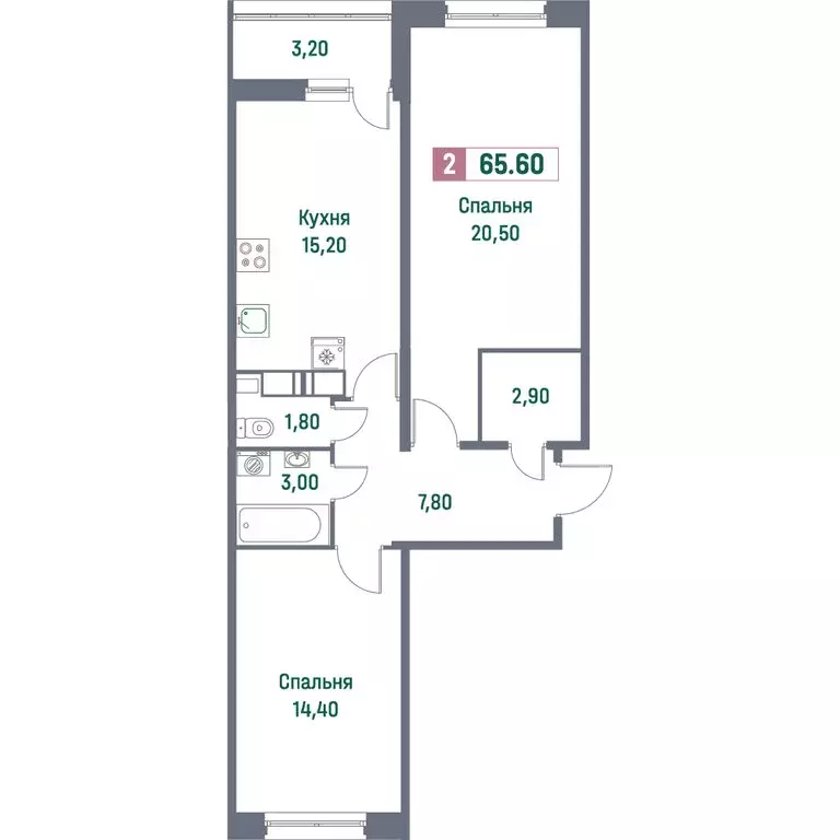 2-комнатная квартира: Мурино, Ручьёвский проспект, 1/24 (65.6 м) - Фото 1