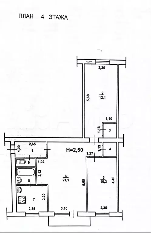 3-к. квартира, 58,4 м, 4/5 эт. - Фото 0