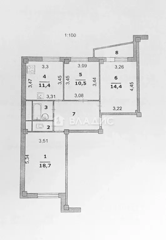 3-к кв. Белгородская область, Белгород ул. Есенина, 8 (71.0 м) - Фото 2