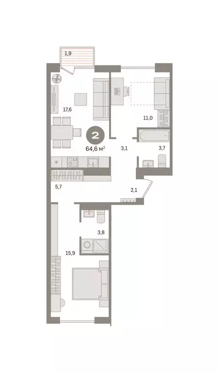 2-комнатная квартира: Новосибирский район, рабочий посёлок Краснообск, ... - Фото 2