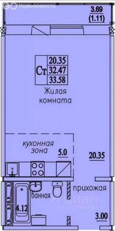 Квартира-студия: Новосибирск, Плющихинская улица, 3 (33 м) - Фото 1